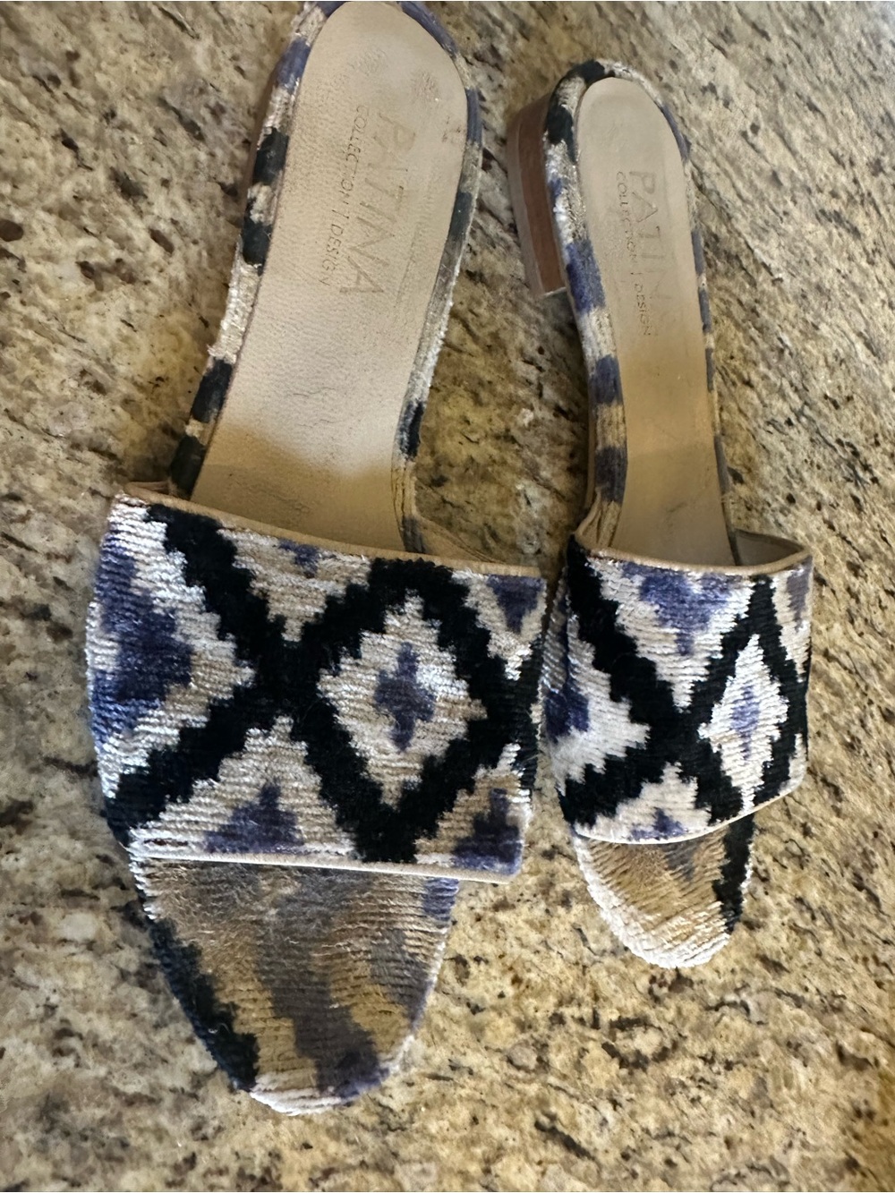Patina Collection Ikat Slide Mules in Blue & Black